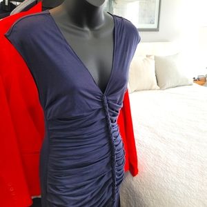 Leon Max silk & wool navy Asymmetrical ruched cord stretchy bodycon Size S